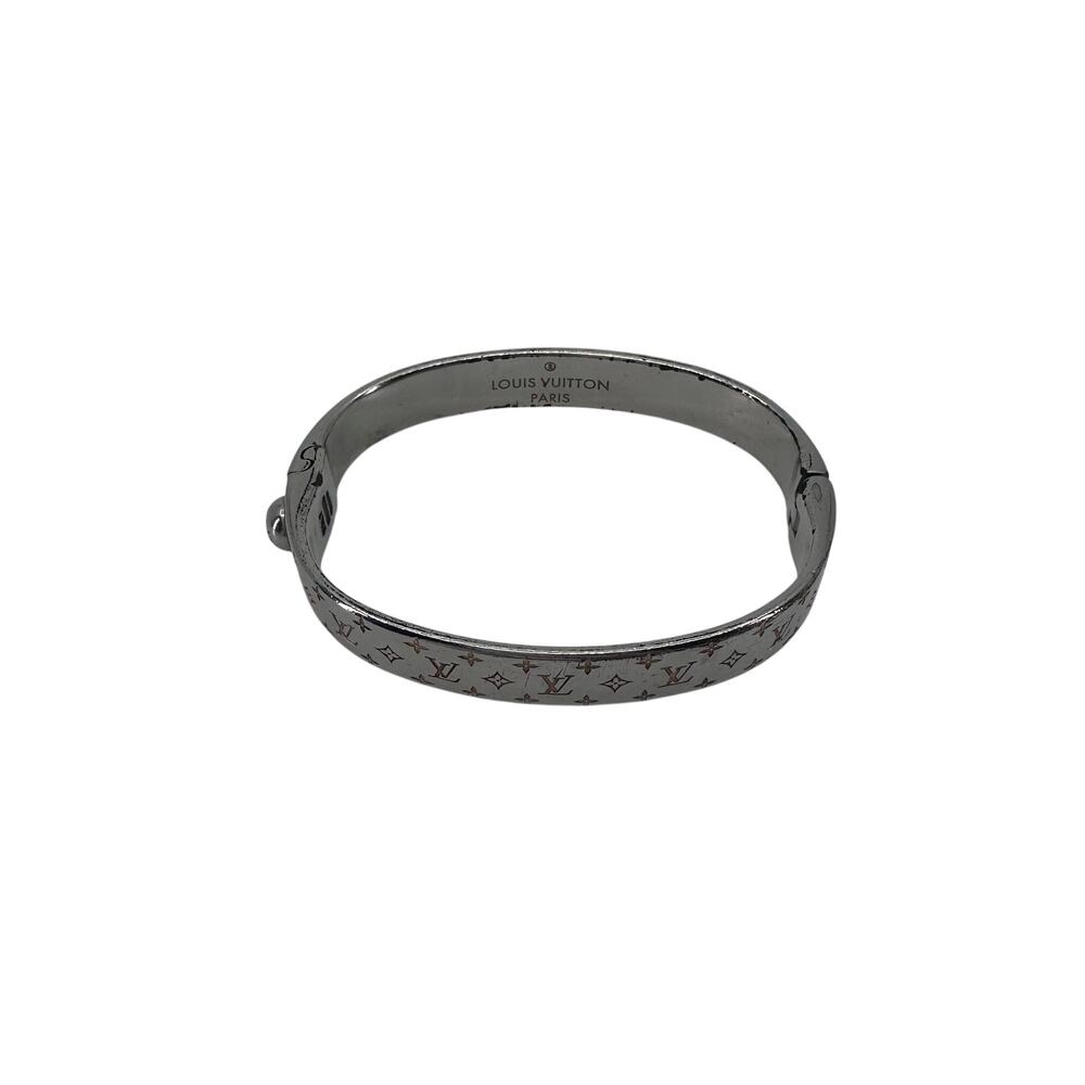 Louis Vuitton LV Nanogram Cuff Bangle Bracelet Silver Monogram Small